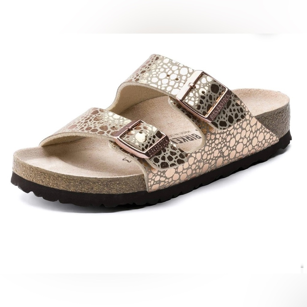 Birkenstock Arizona Sz 5(36) RoseGold Metallic Stone Two-Strap Buckle Sandals - Picture 7 of 8
